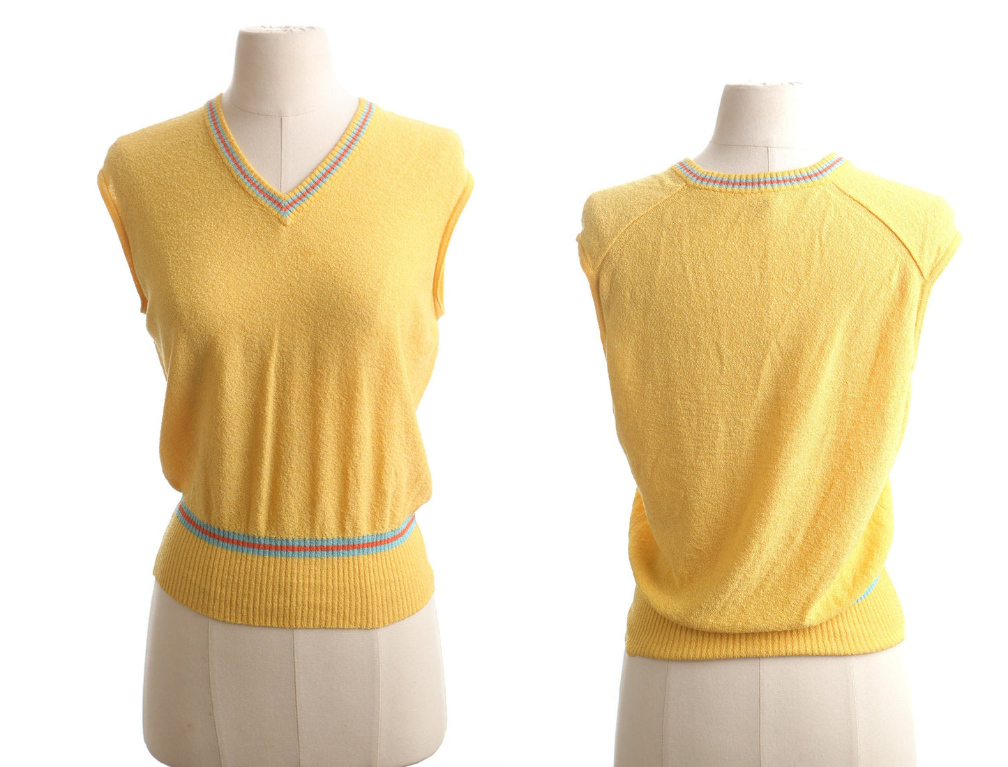 Vintage women yellow v neck sweater tennis 90's y2k blouse vest top