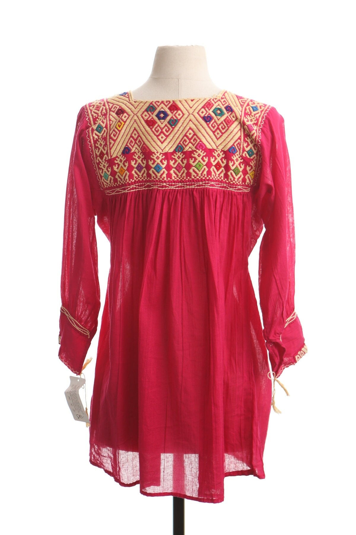 Vintage women pink embroidered blouse ethnic mexican 70's boho bohemian top