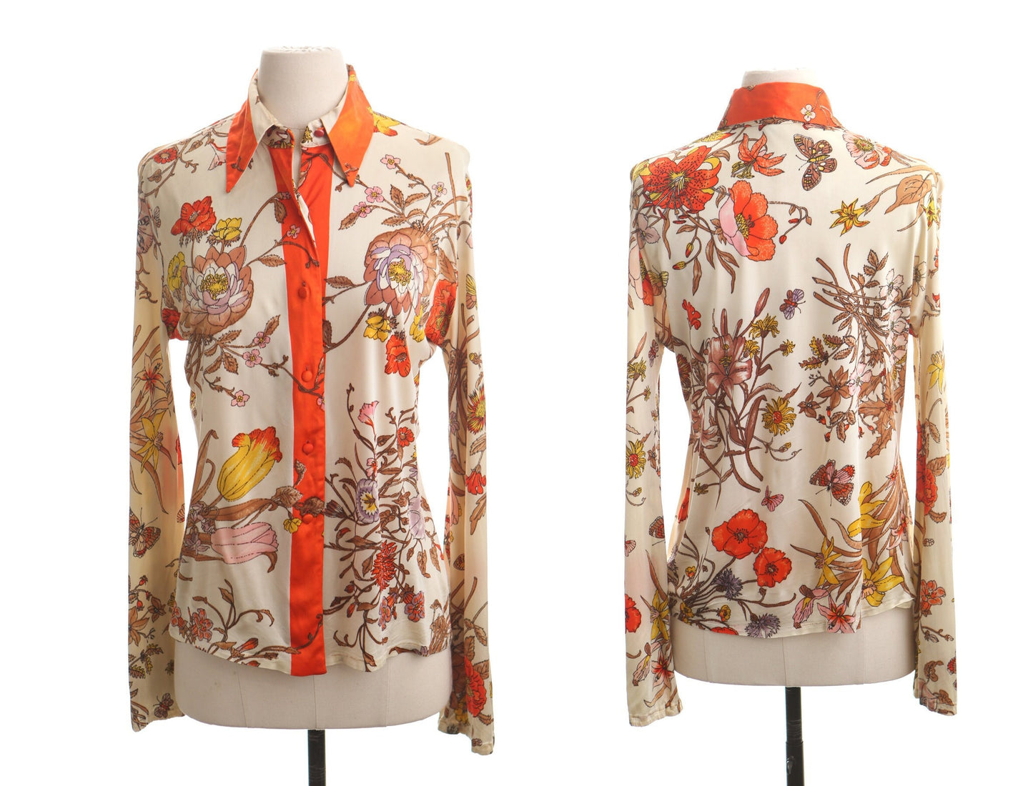 Vintage 70's poly floral print top blouse hippie summer mod women