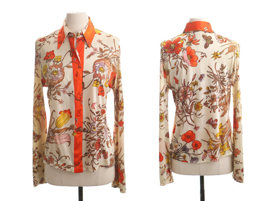 Vintage 70's poly floral print top blouse hippie summer mod women