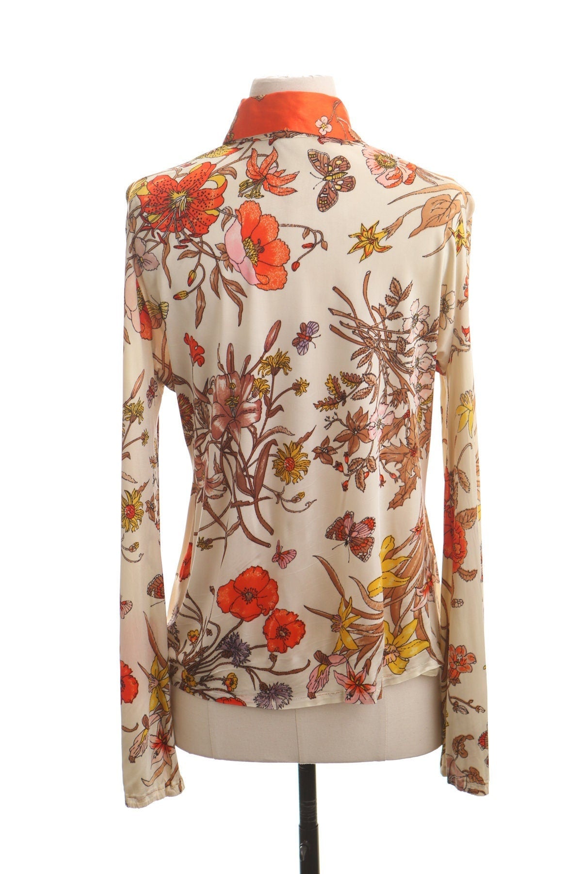 Vintage 70's poly floral print top blouse hippie summer mod women