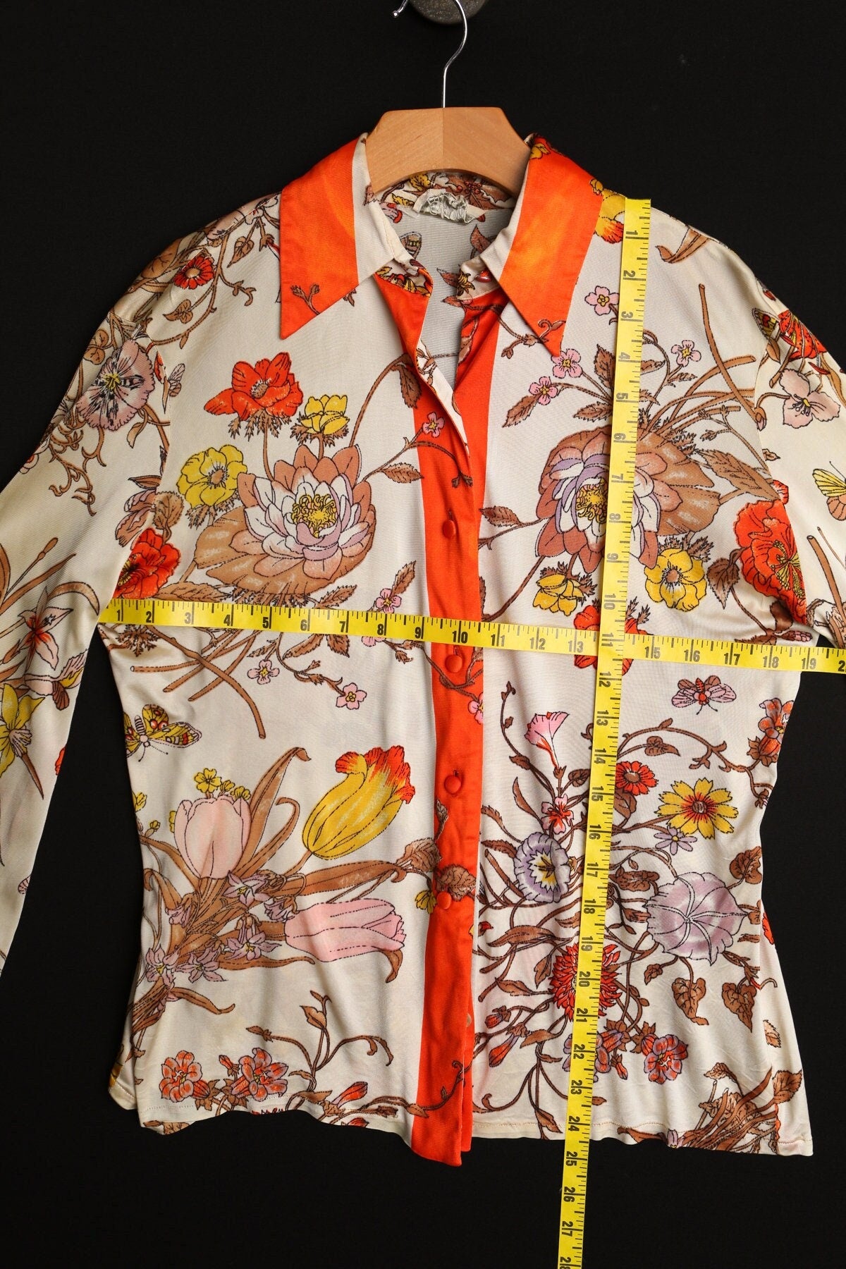 Vintage 70's poly floral print top blouse hippie summer mod women