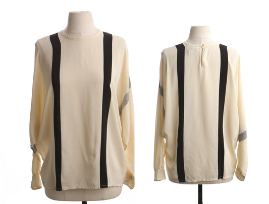 Vintage casual women silk top blouse beige formal office 90's chaus size 10