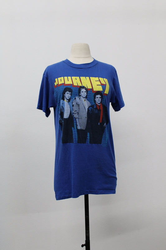 Journey vintage band t-0shirt blue raised on radio tour concert rare