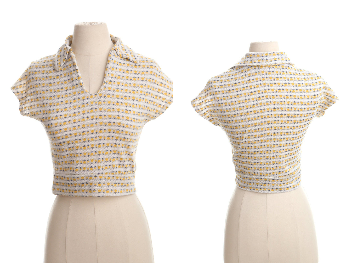 Vintage women blouse 70's white short sleeve v neck