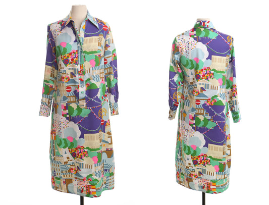 Vintage 70's 90's festival print summer dress casual mode women