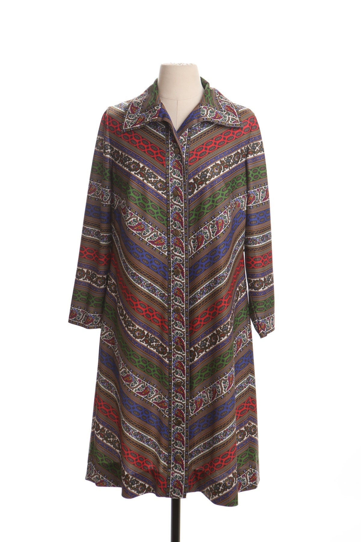 70's dress vintage brown paisley women mod