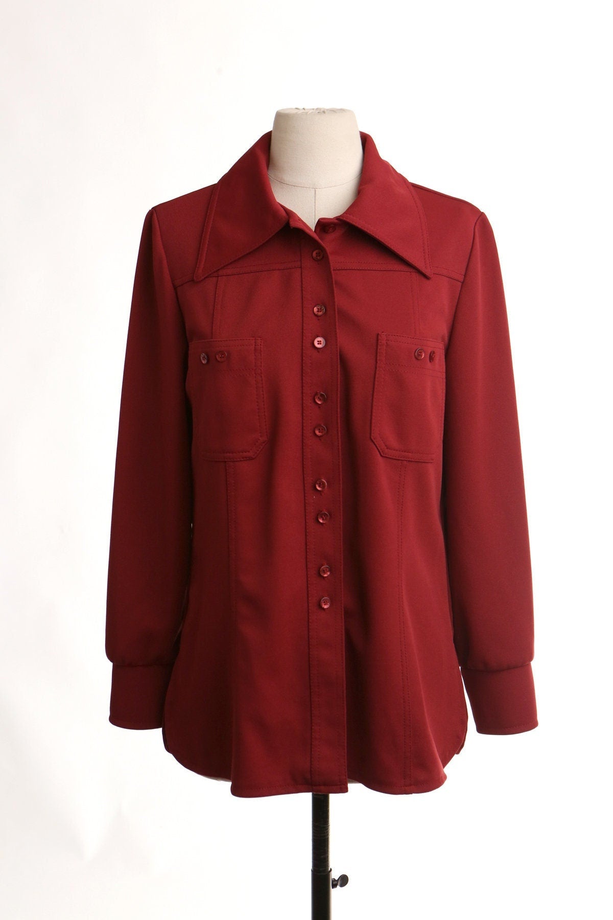 70's red disco women top blouse summer casual studio 54 butterfly neck hippie