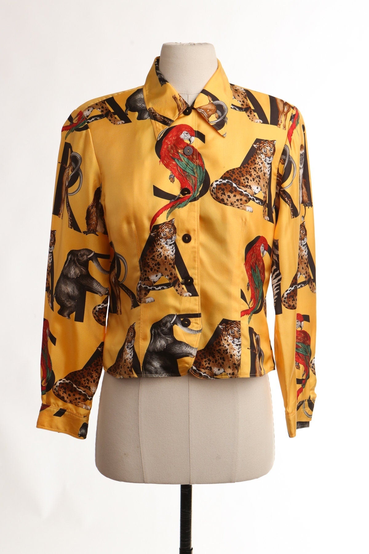 Vintage danna buchman yellow silk top blouse safari casual summer 90's y2k