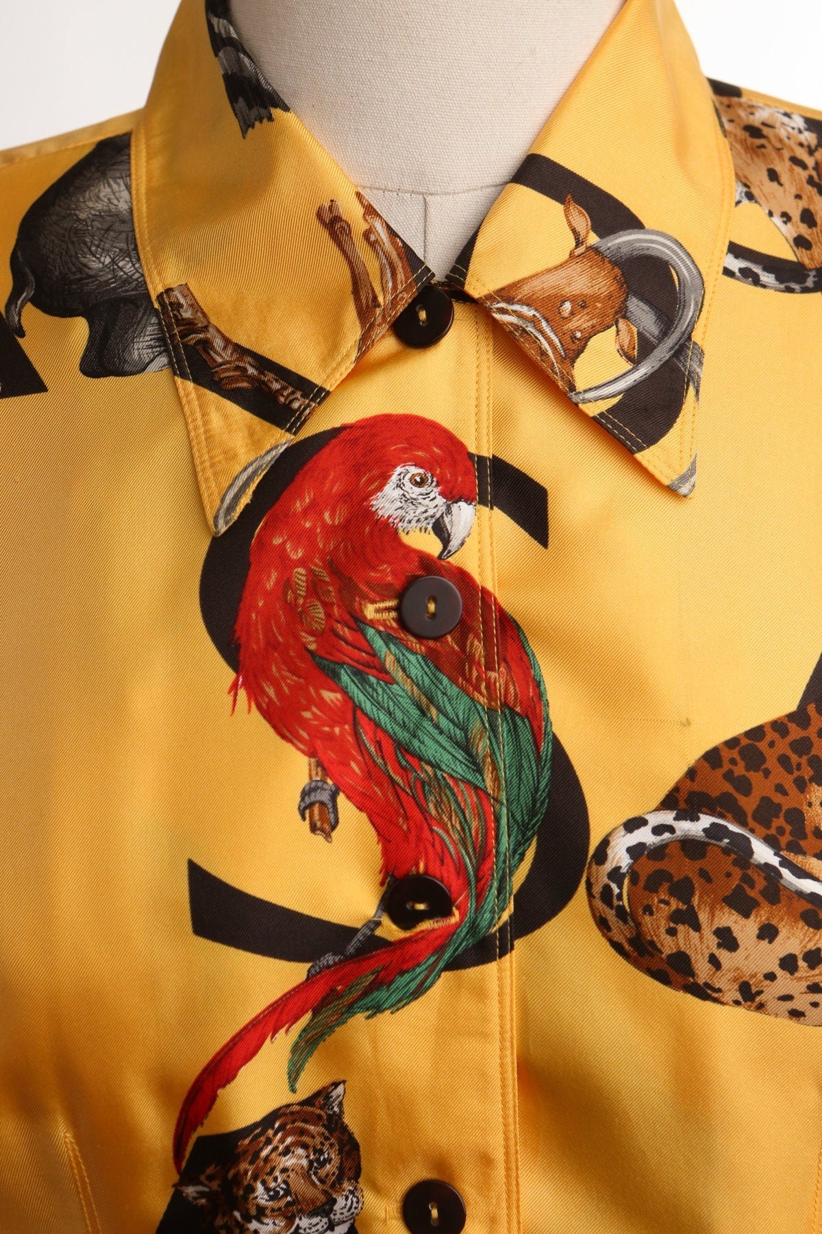 Vintage danna buchman yellow silk top blouse safari casual summer 90's y2k