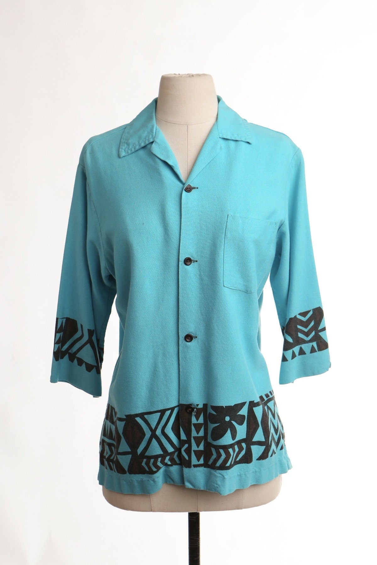 Vintage hawaiian shirt surfing blue made in samoa graphic men tatto print