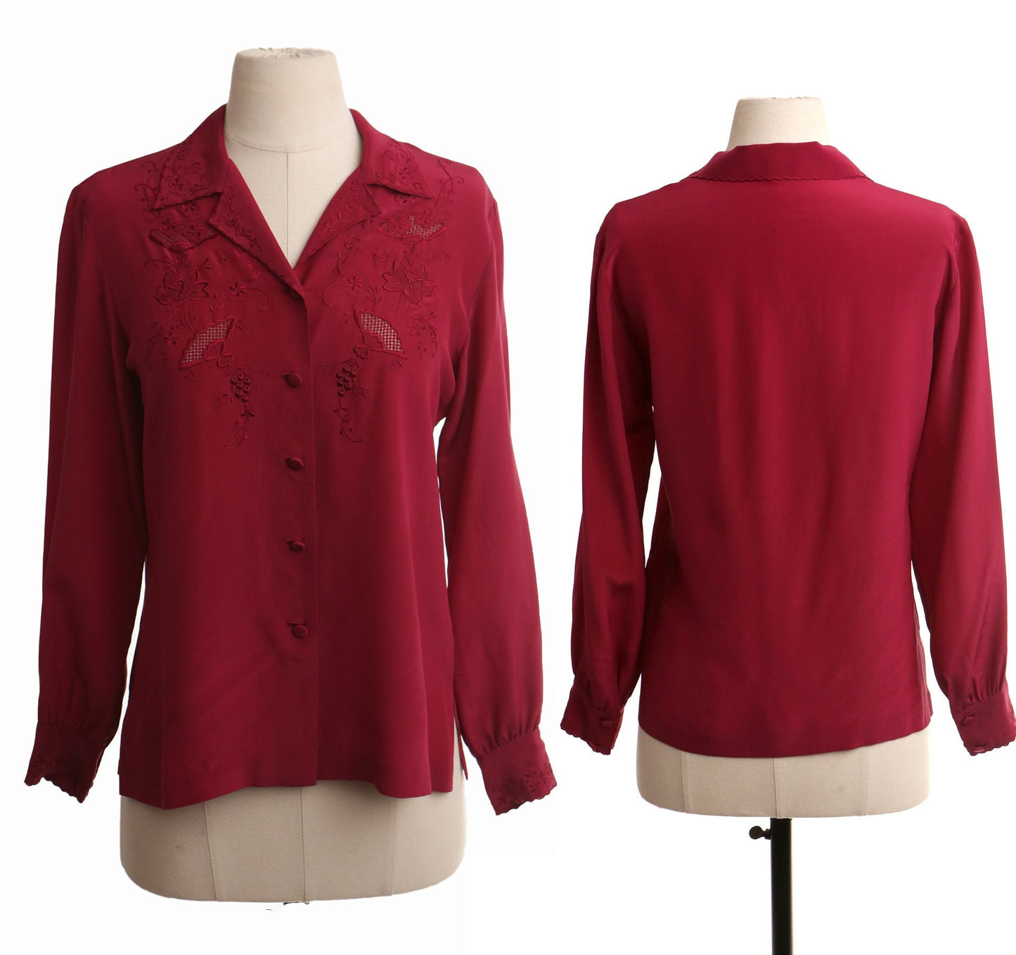 Vintage red embroidered chinese blouse floral da fu gui hand embroidered hangzhou china top women