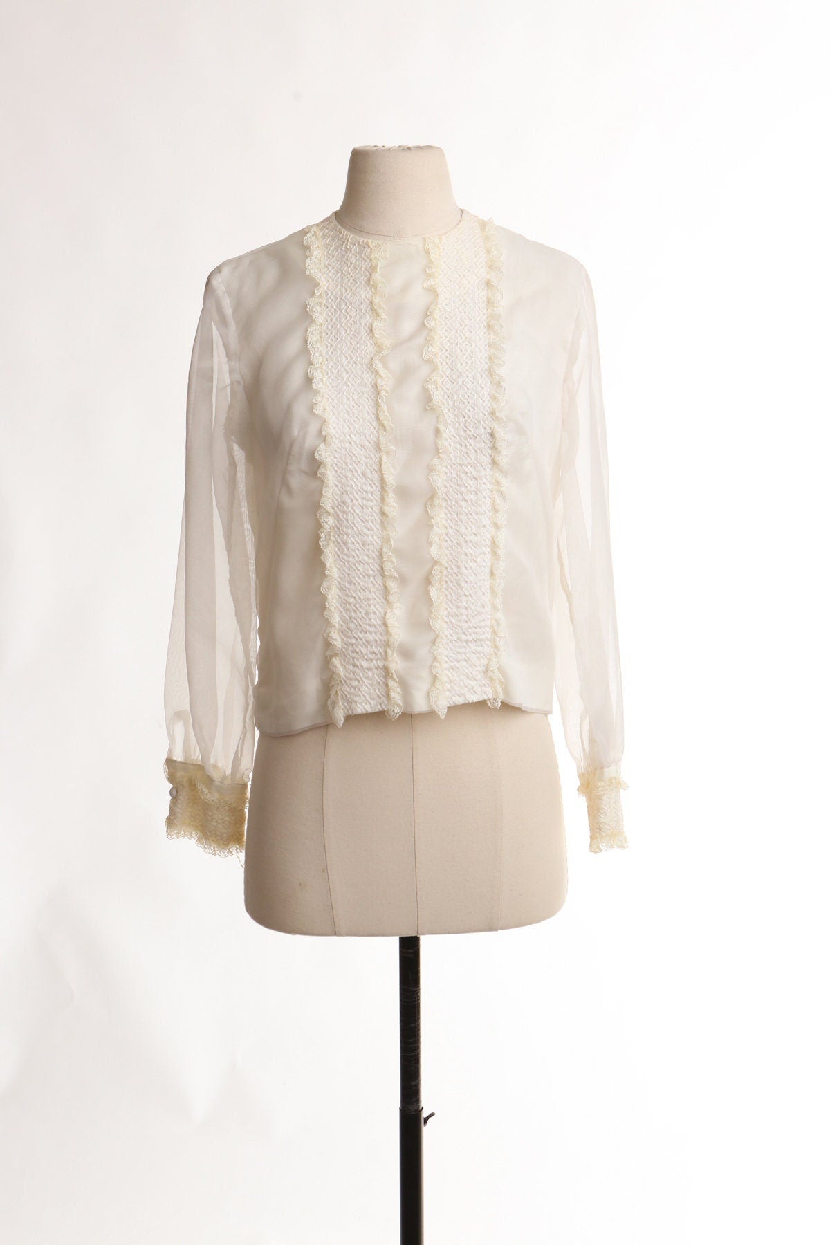 70's white ruffle zipper back lace whiteblouse top vintage casual