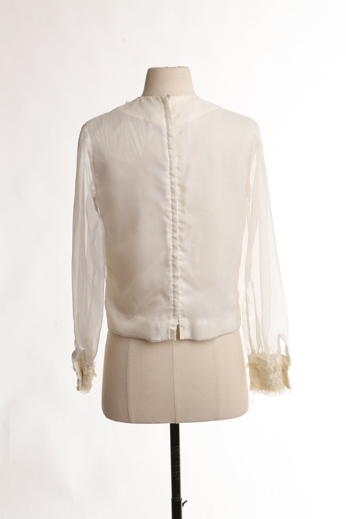 70's white ruffle zipper back lace whiteblouse top vintage casual