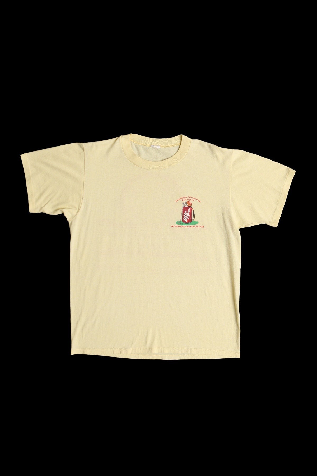 Vintage texas dr pepper iniversity scholar tyler eisenhower international vintageshirt yellow 80's