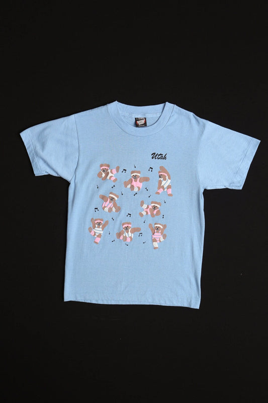 Vintage t-shirt utah blue teddy bear gymnastics aerobics 80's