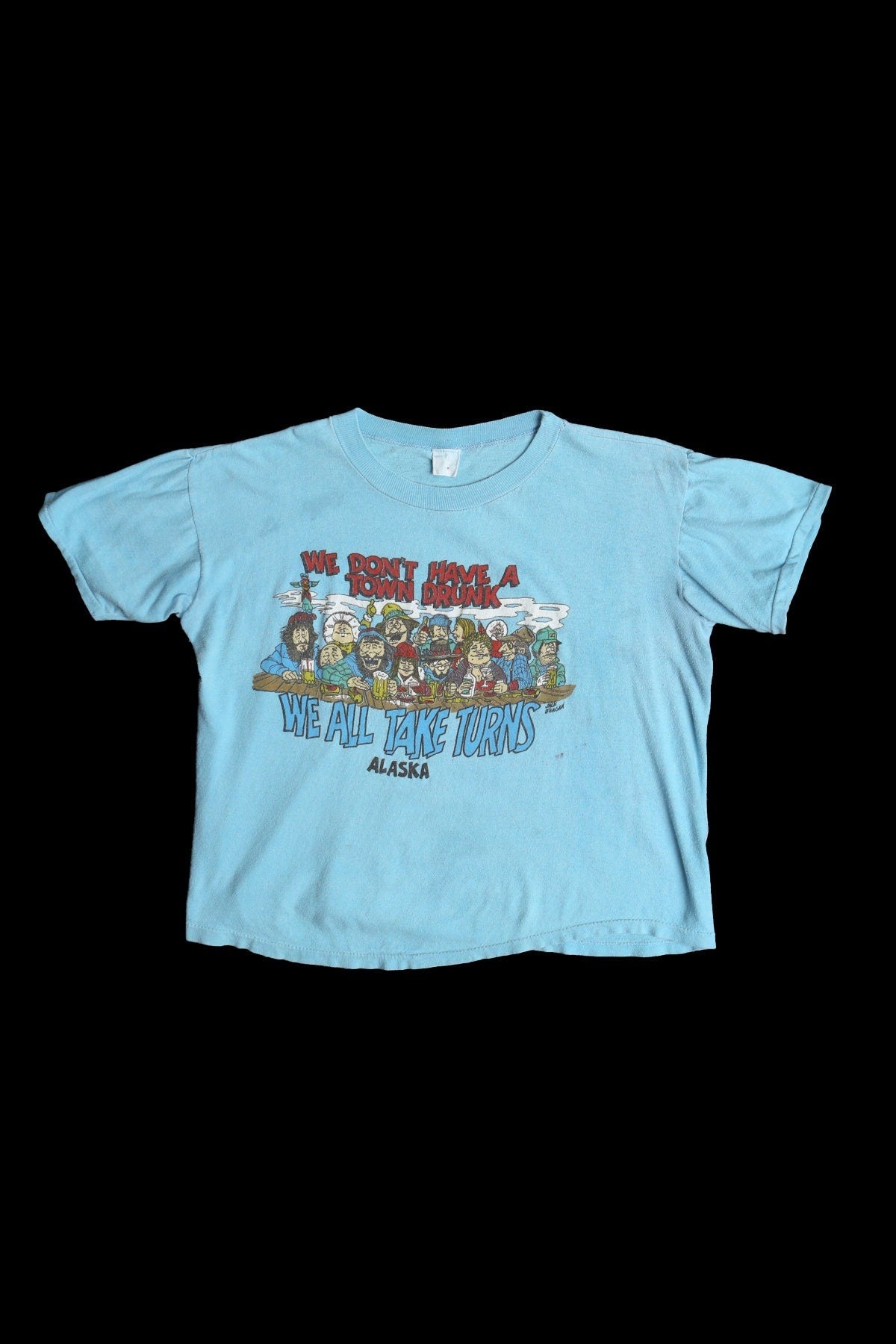 Vintage alaska graphic t-shirt bar drunk town 70's 80's blue