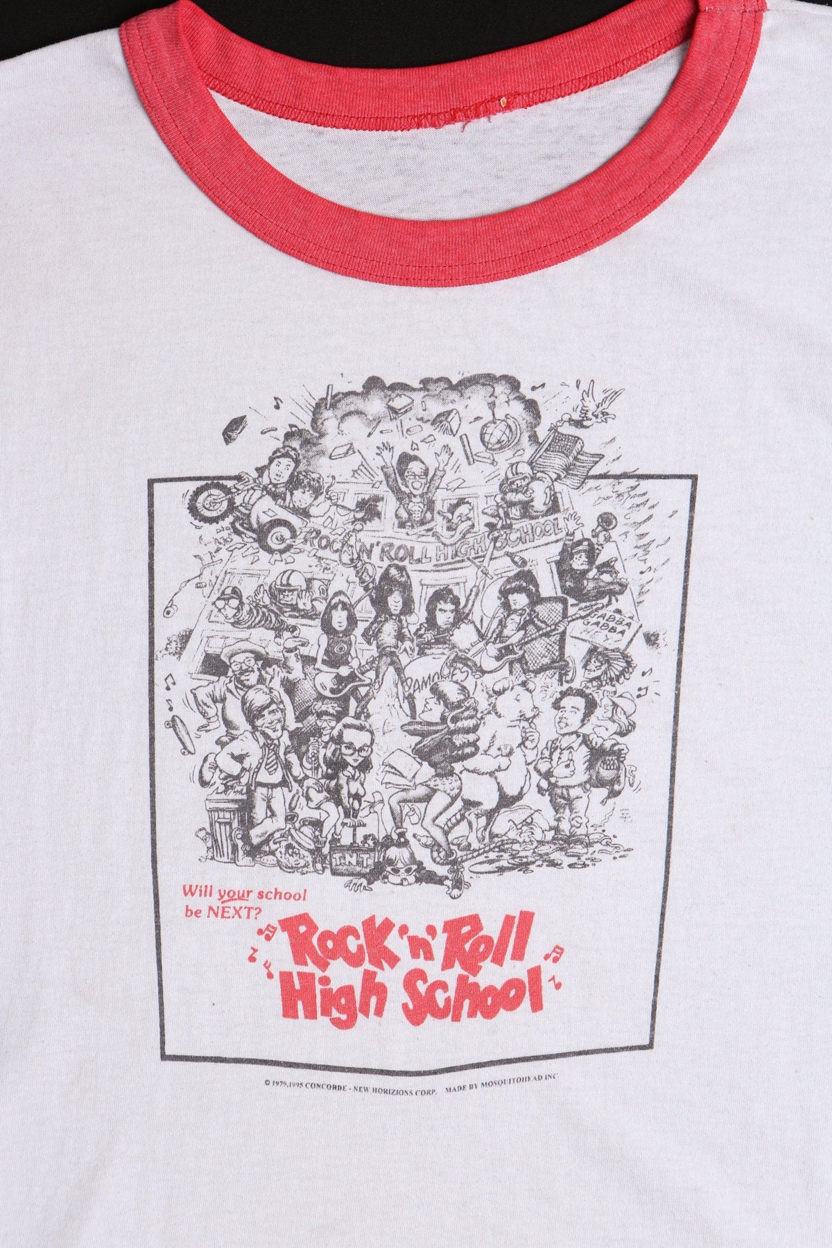 Vintage rock n roll high school shirt white ramones rolling stones 80's rare t-shirt
