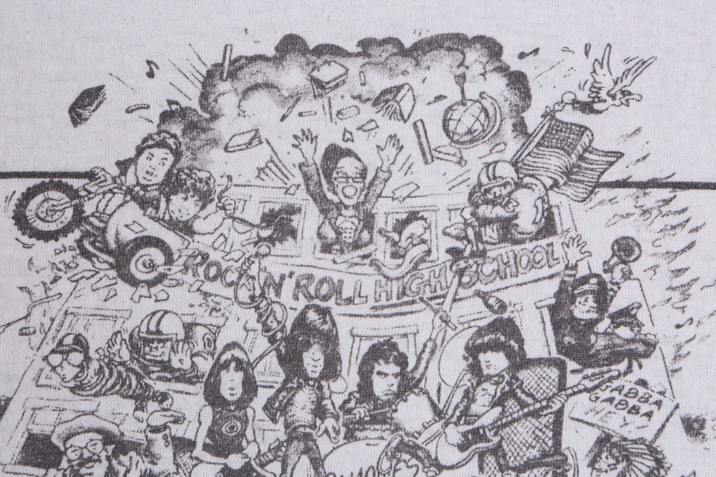 Vintage rock n roll high school shirt white ramones rolling stones 80's rare t-shirt