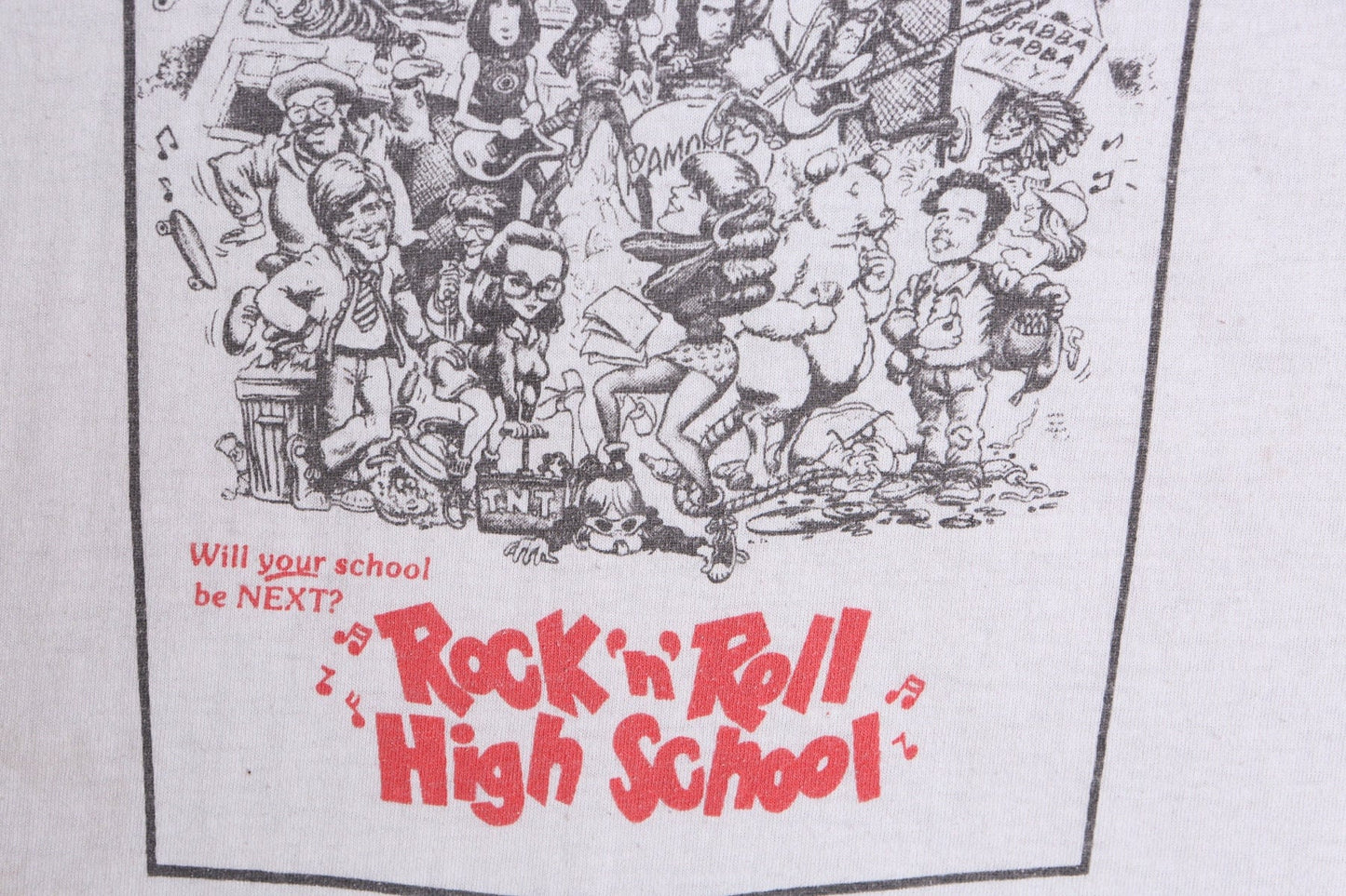 Vintage rock n roll high school shirt white ramones rolling stones 80's rare t-shirt