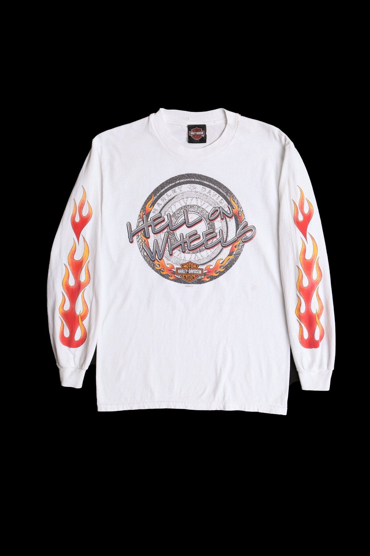 Vintage Harley Davidson Long Sleeve White Graphic T-shirt with Las Vegas Nevada Print - Estimated Era 1990's - Y2K