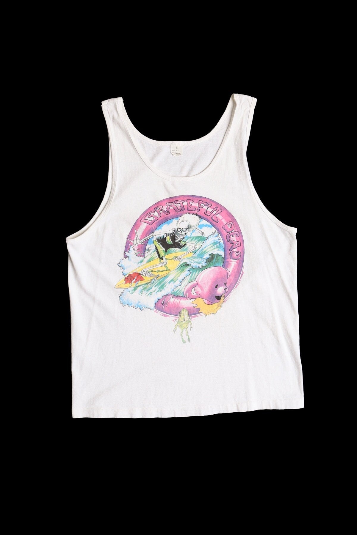Vintage grateful dead surfing graphic t-shirt music 70's white tank top bear made in usa large