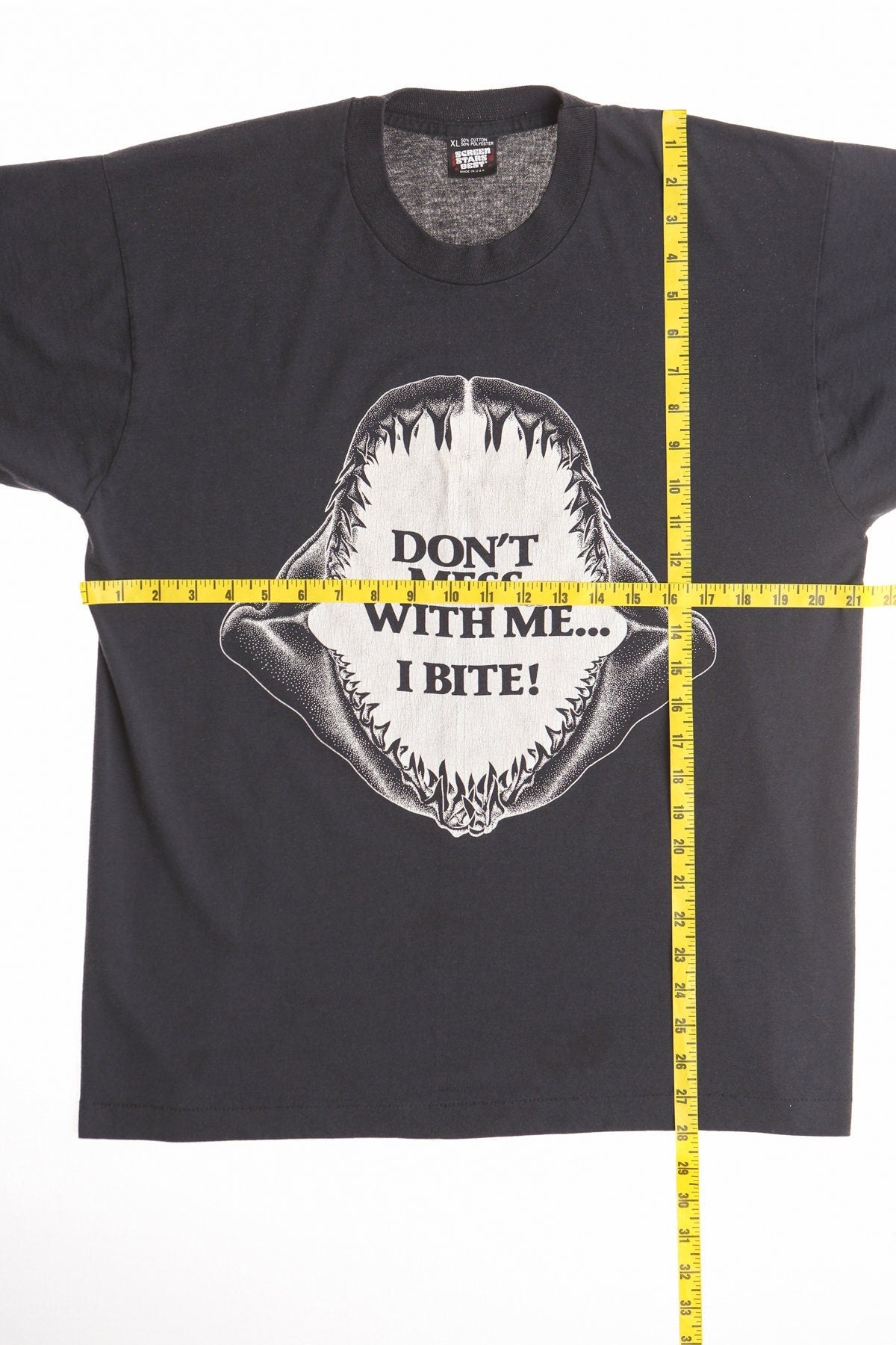 Vintage Shark Black Graphic T-shirt - Estimated Era 1980's - 1990's