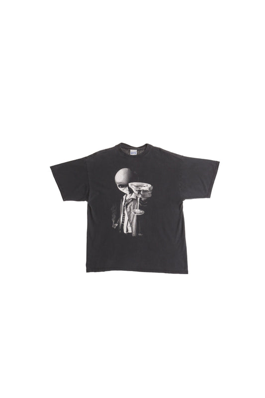 Vintage alien ufo graphic t-shirt shirt black martini bar cocktail bluehair 90's