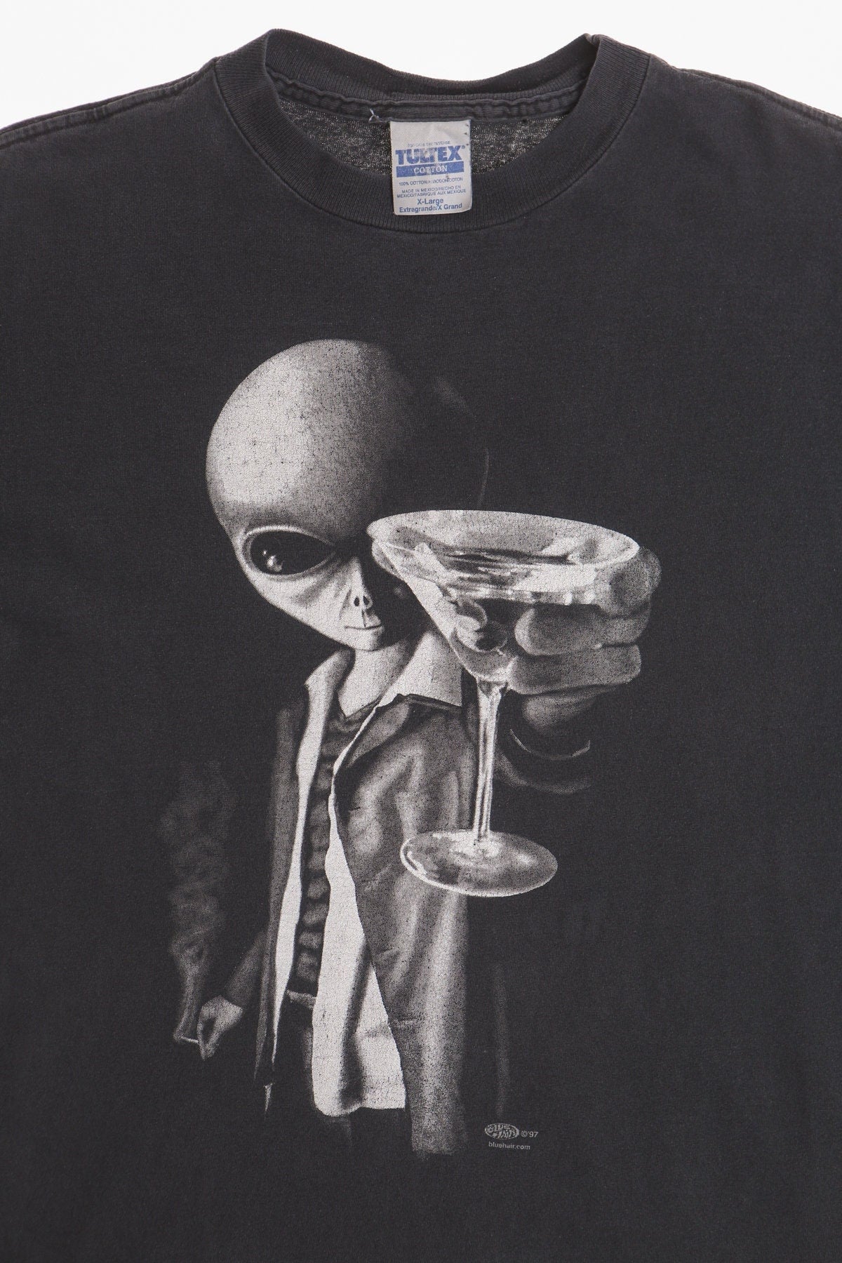 Vintage alien ufo graphic t-shirt shirt black martini bar cocktail bluehair 90's