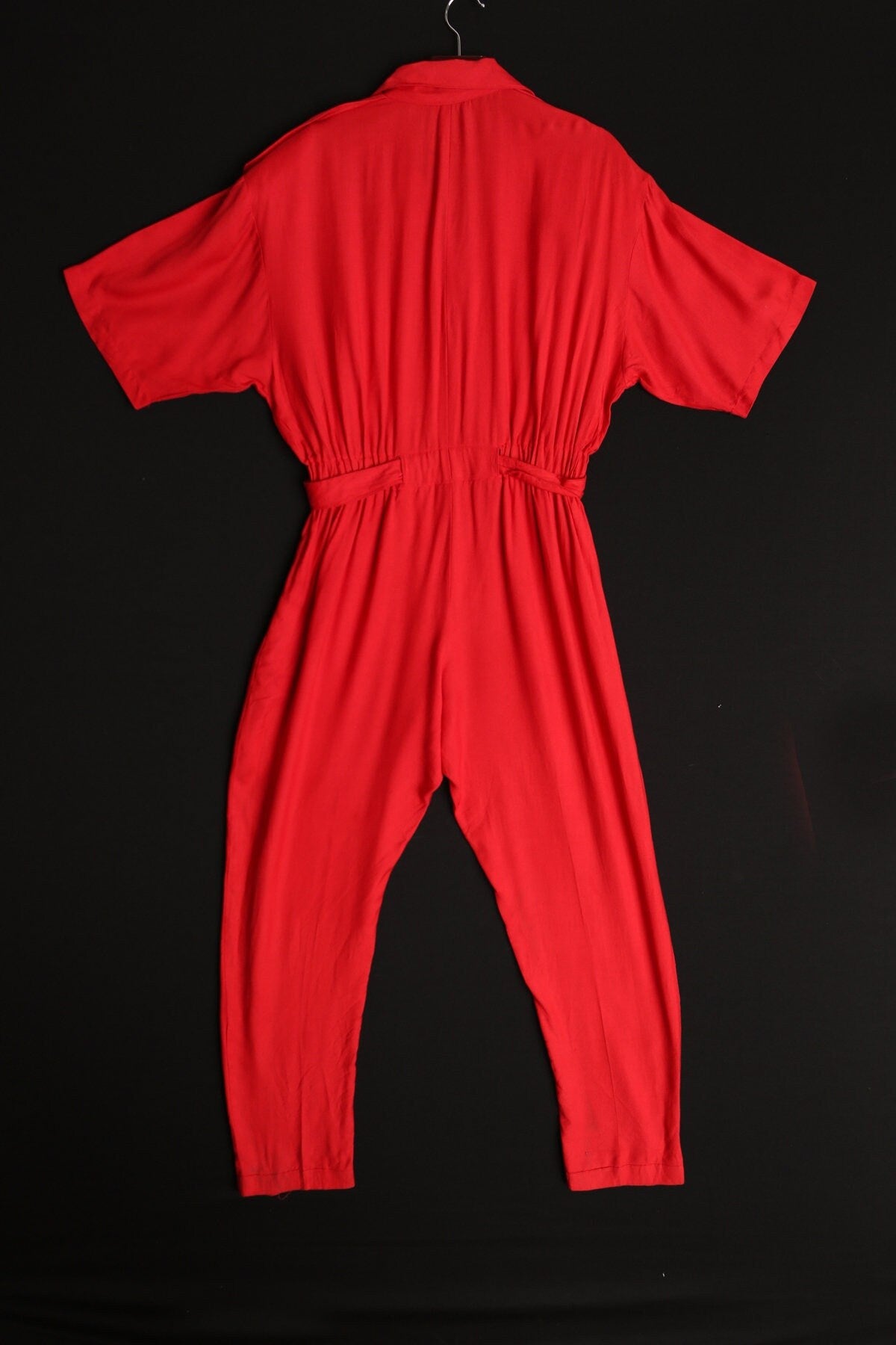 Jumpsuit 90's vintage red women casual 80's button cargo fashion y2k short sleeve front pockets