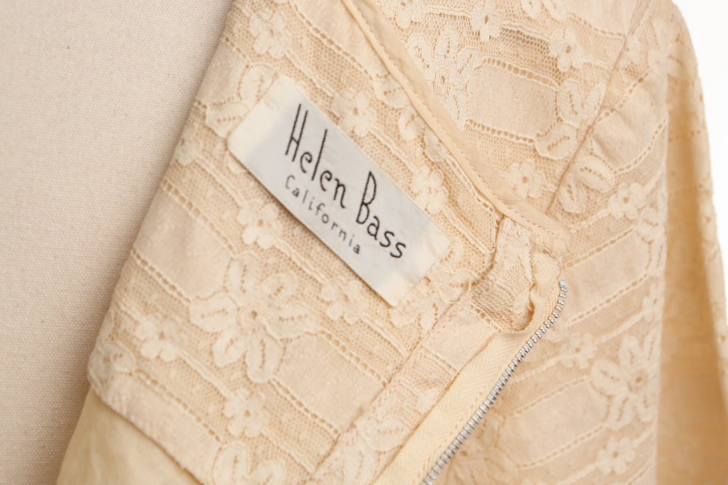 Vintage casual 50's women dress beige lace floral summer evening helen bass designer