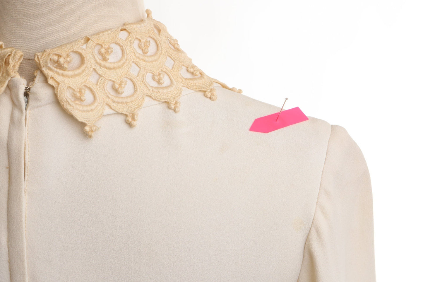 Vintage evening casual dress 60's 70's long sleeve lace formal mod beige