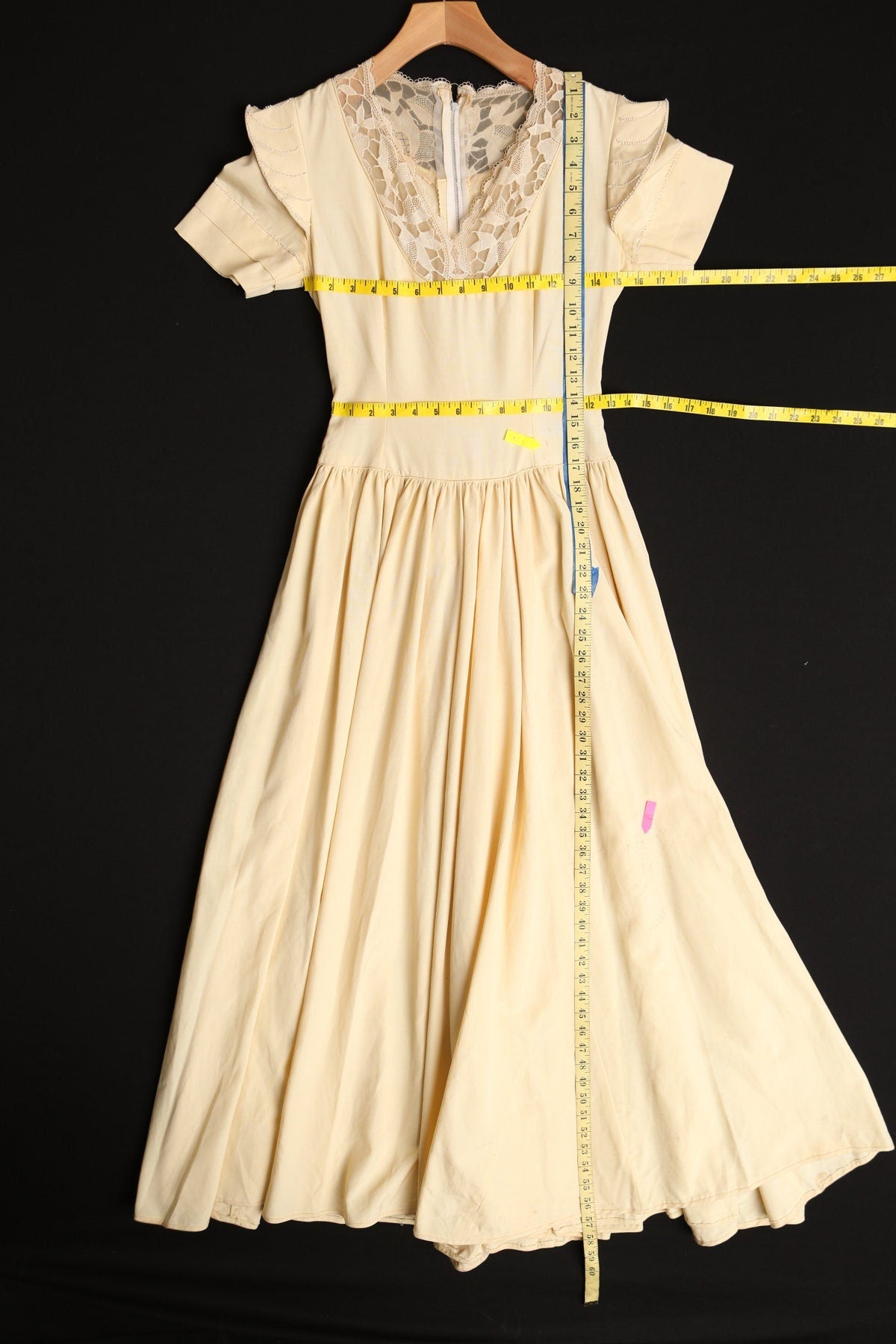 Vintage 40's dress ball gown biege women vitorian formal casual event evening