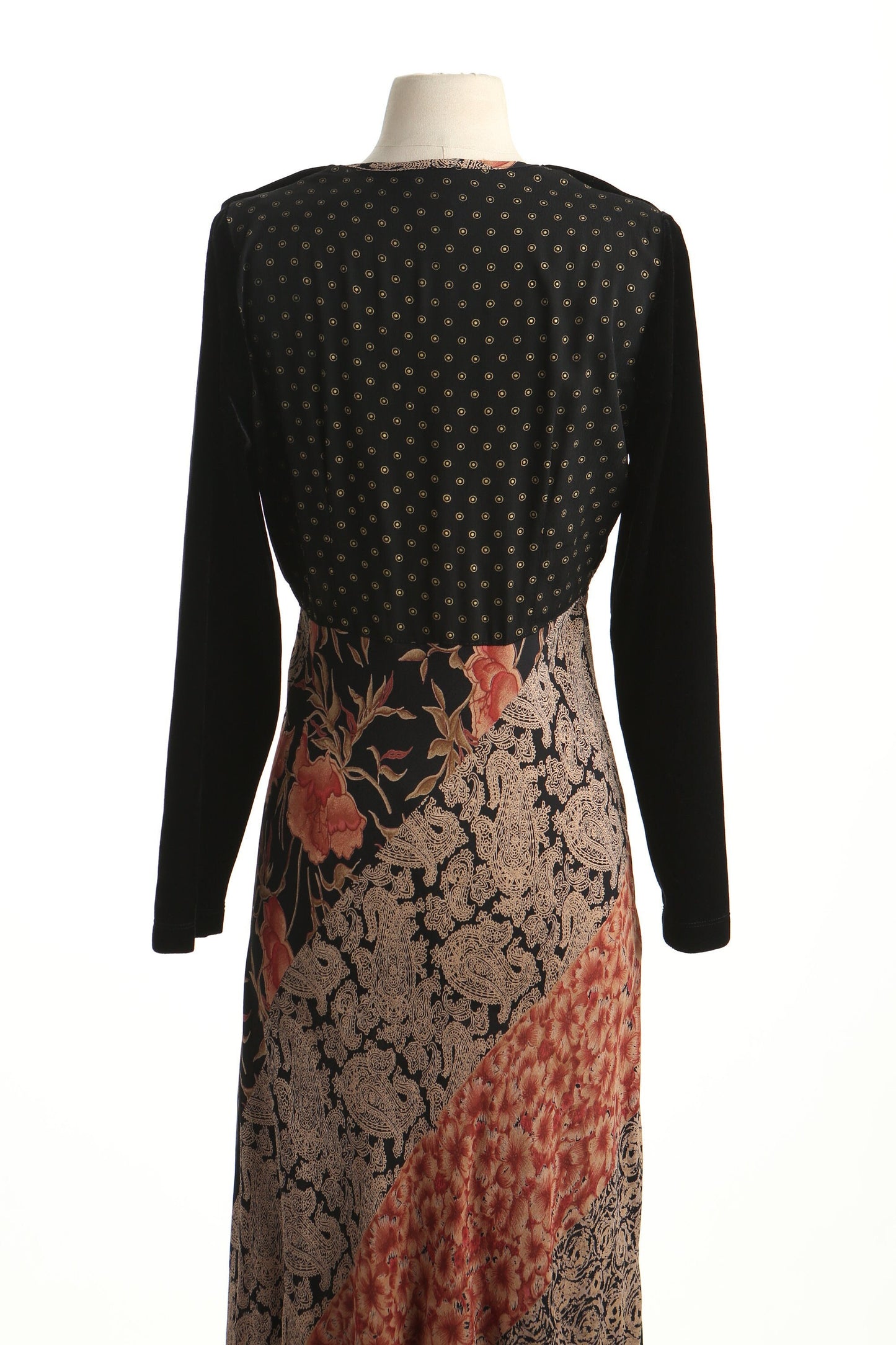 Vintage 90's y2k black velvet dress long floral print flower paisley roses casual