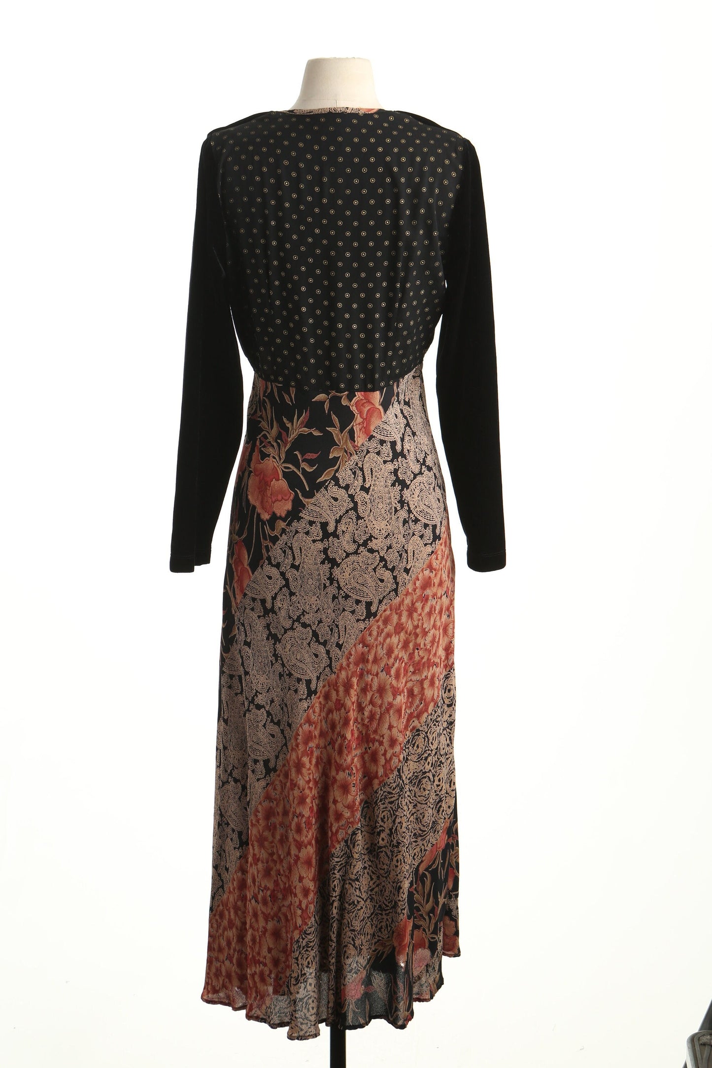 Vintage 90's y2k black velvet dress long floral print flower paisley roses casual