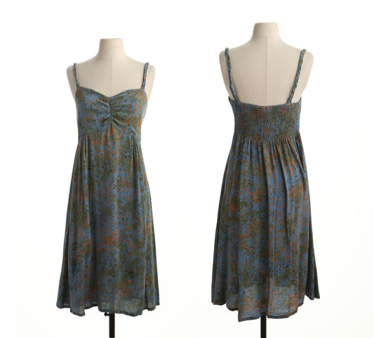 Vintage summer strap dress rayon green blue orange 90's size s women y2k