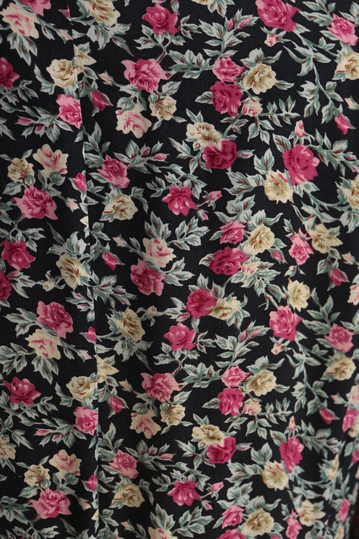 Vintage summer dress black floral print pink yellow flowers 90's long