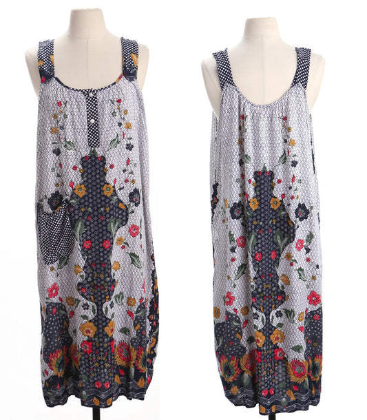 Vintage strap floral print summer dress blue white 90's women