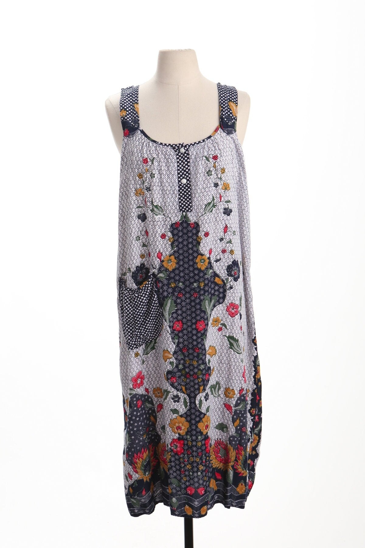 Vintage strap floral print summer dress blue white 90's women