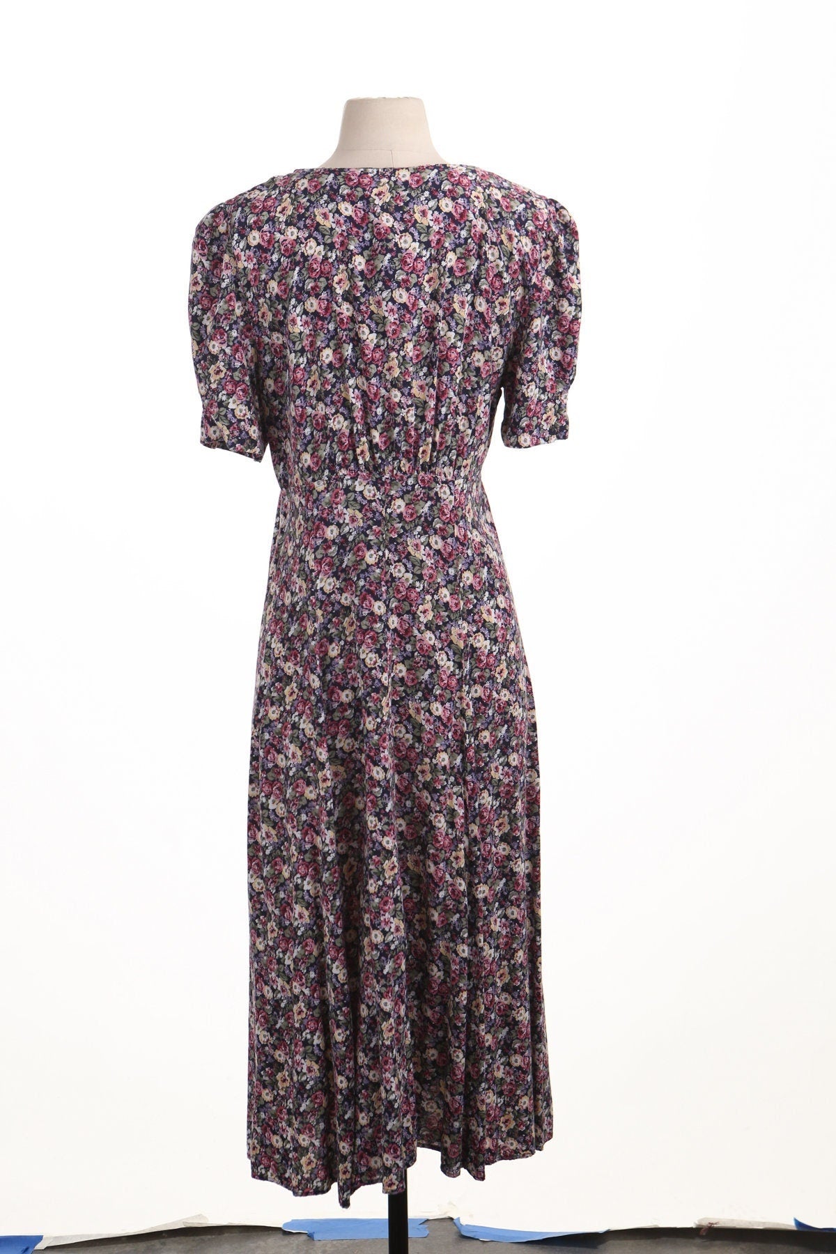 Vintage dress women floral print pink summer long casual button