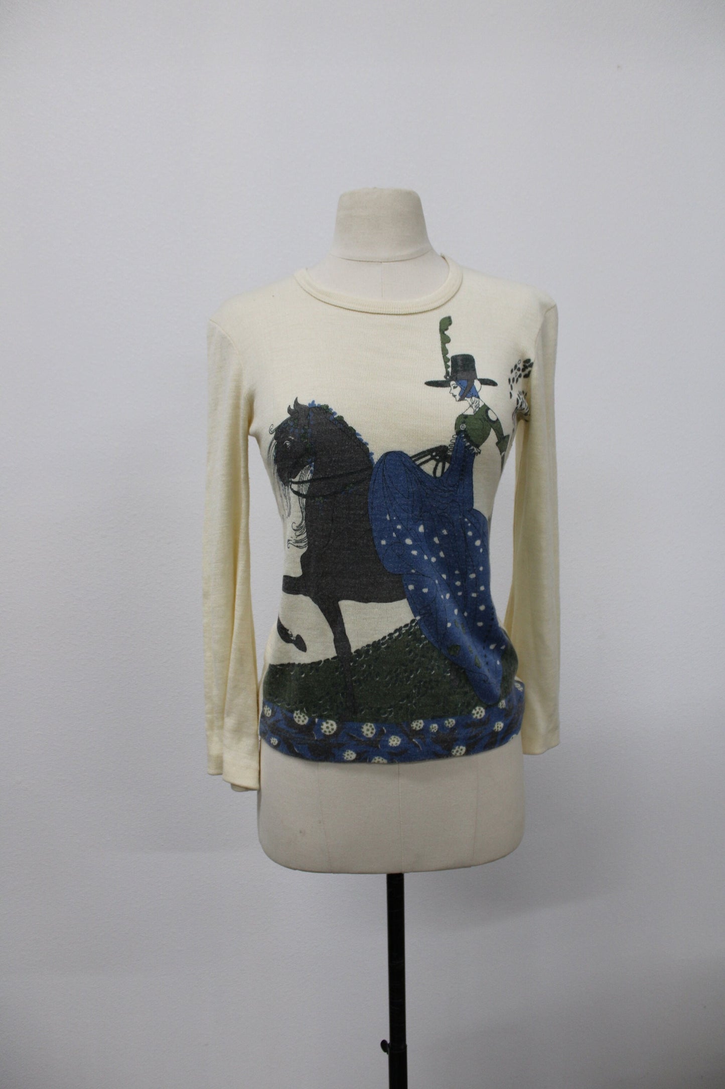 Lady horse 70's top beige 70's print hand loomed rossana label