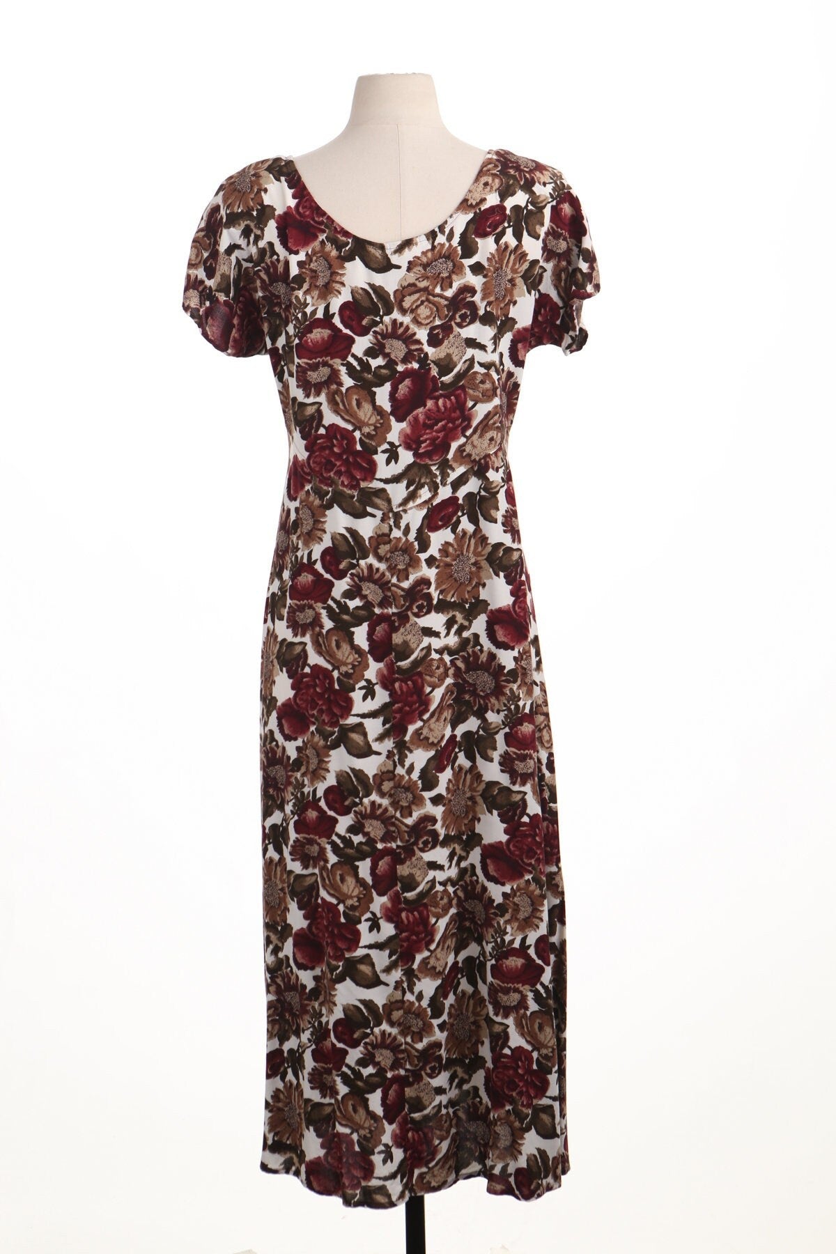 Vintage floral dress women 90's white print long casual red flowers