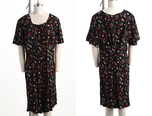 Summer romper dress floral print black women 90's rayon casual y2k