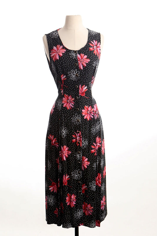 Vintage women 90's black summer y2k long floral pink strap button up