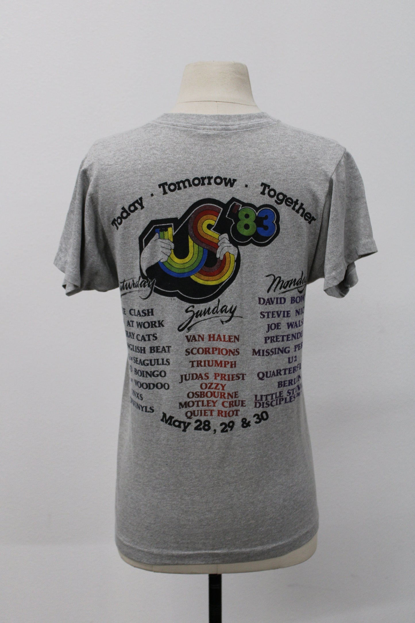 83 us festival music t-shirt oingo boingo van halen david bowie u2 the clash scorpions joe walsh stray cats judas priest ozzy osbourne