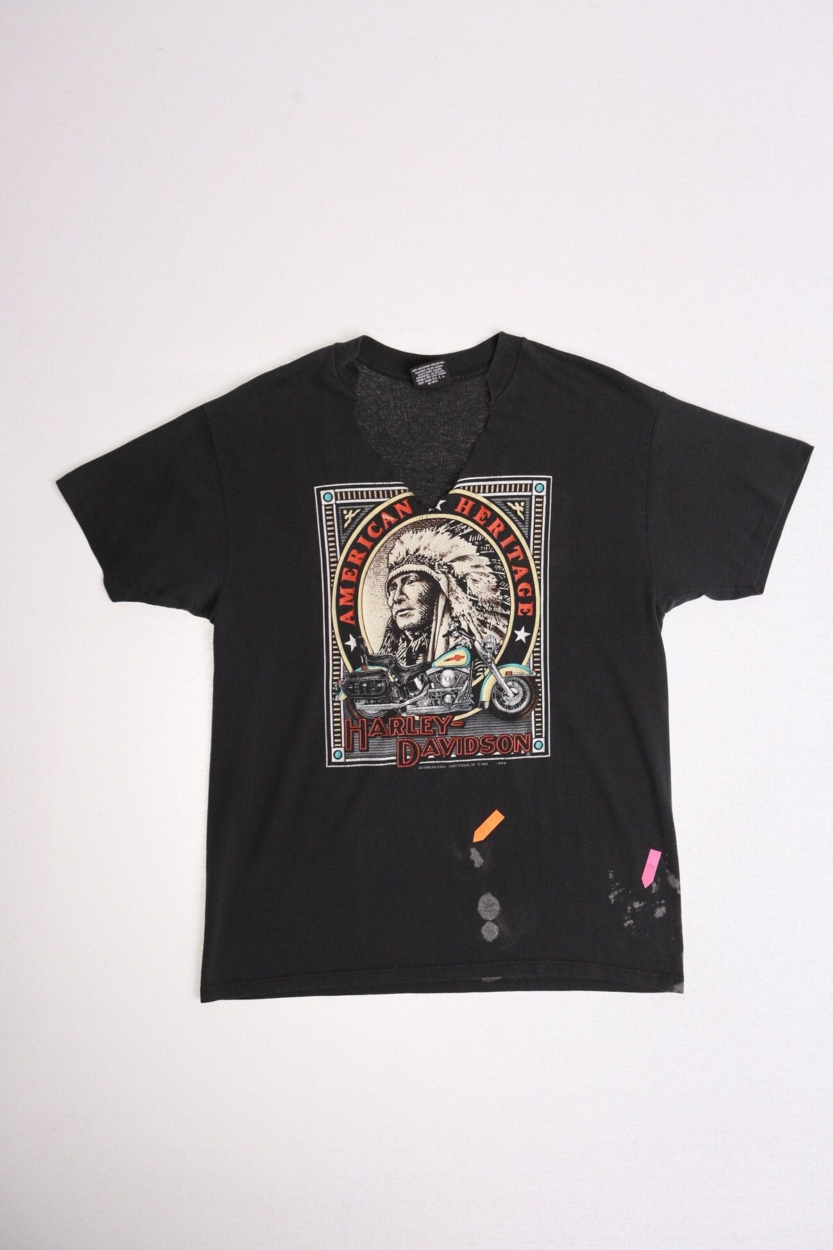 Vintage harley davidson t-shirt black chief american heritage biker 80's distressed