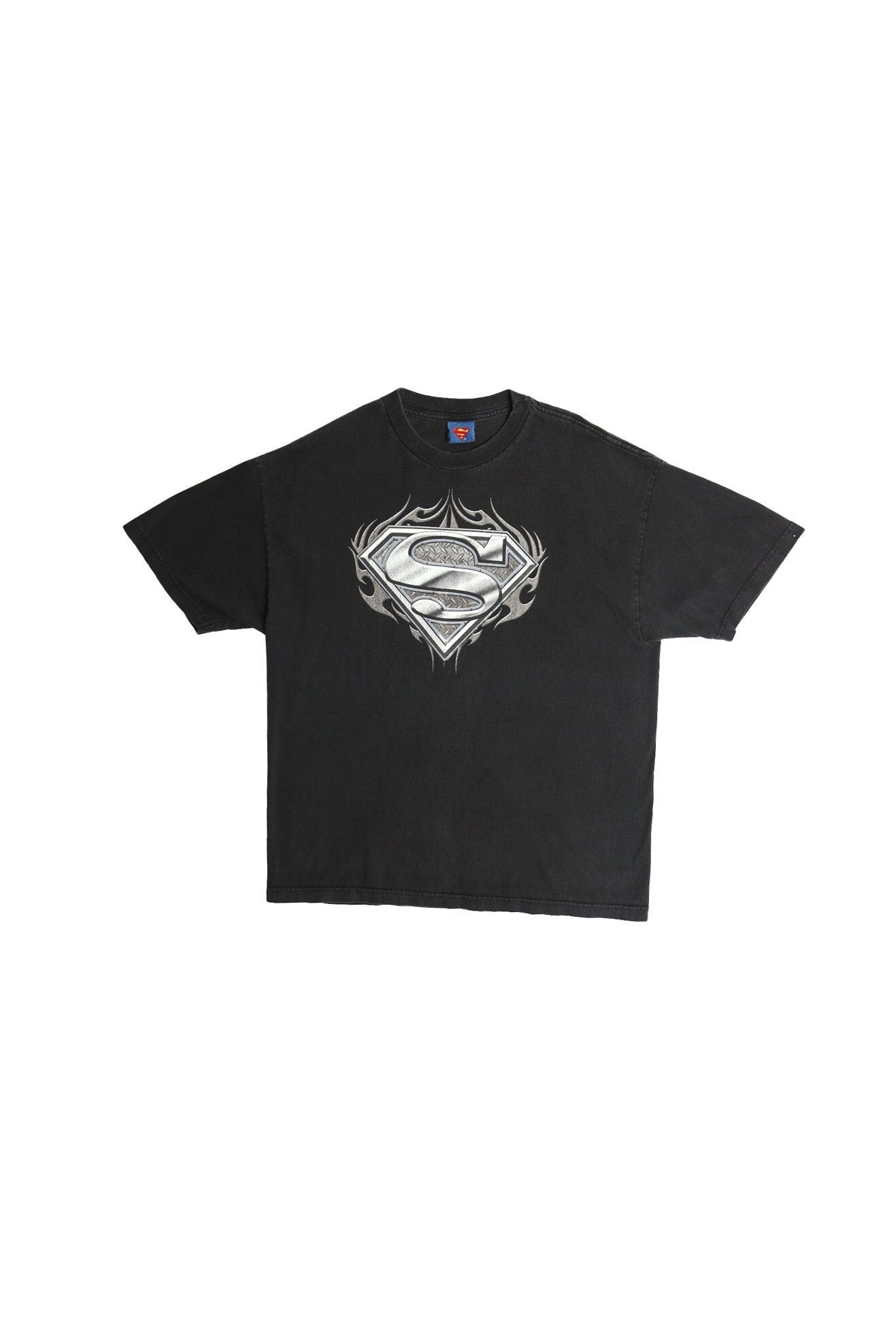 Superman steel s black graphic t-shirt shirt flame