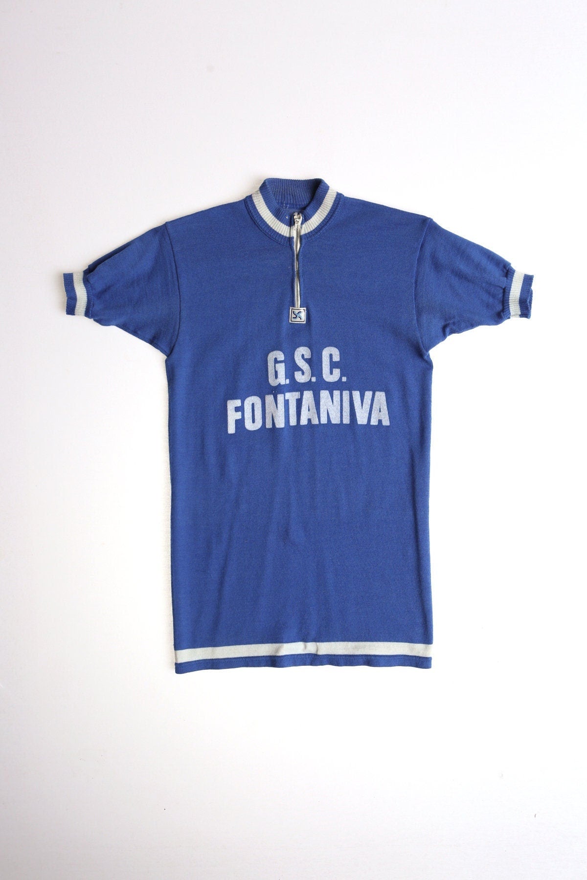 Vintage jersey blue gsc fontaniva wrestling football metal zipper cycling men white 60's