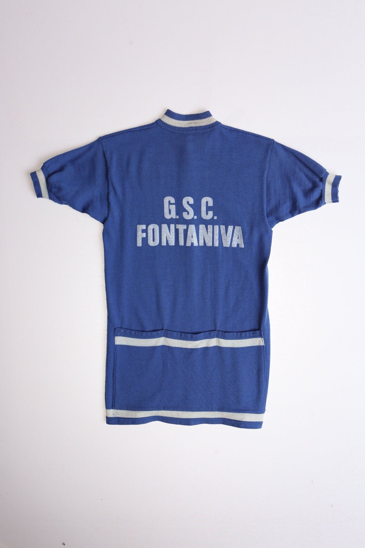 Vintage jersey blue gsc fontaniva wrestling football metal zipper cycling men white 60's