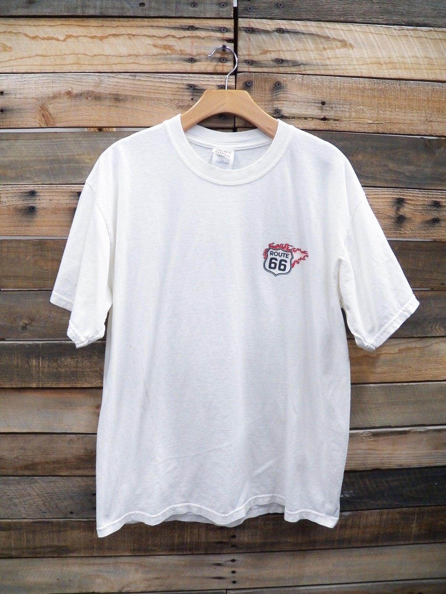 Route 66 vintage motorcycle t-shirt white americas highway oatman red flames